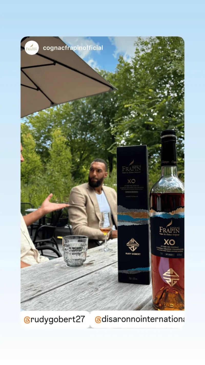 开云-戈贝尔更新个人ins，晒出自己所代言的高档白兰地酒照片